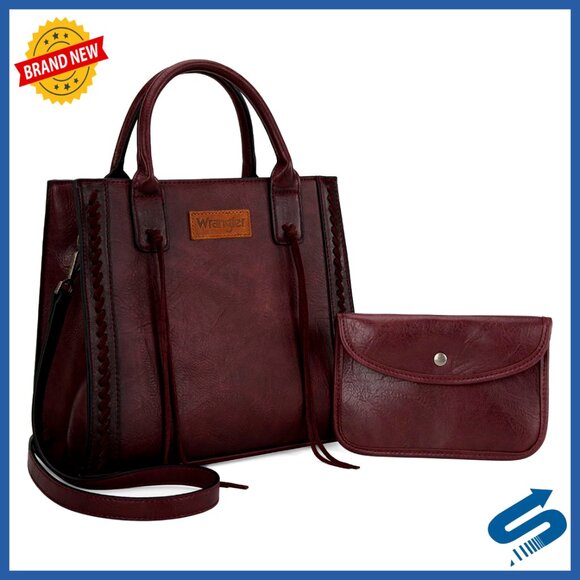 Western Vegan Leather Tote Bag with Wallet Set Spacious Shoulder Purse